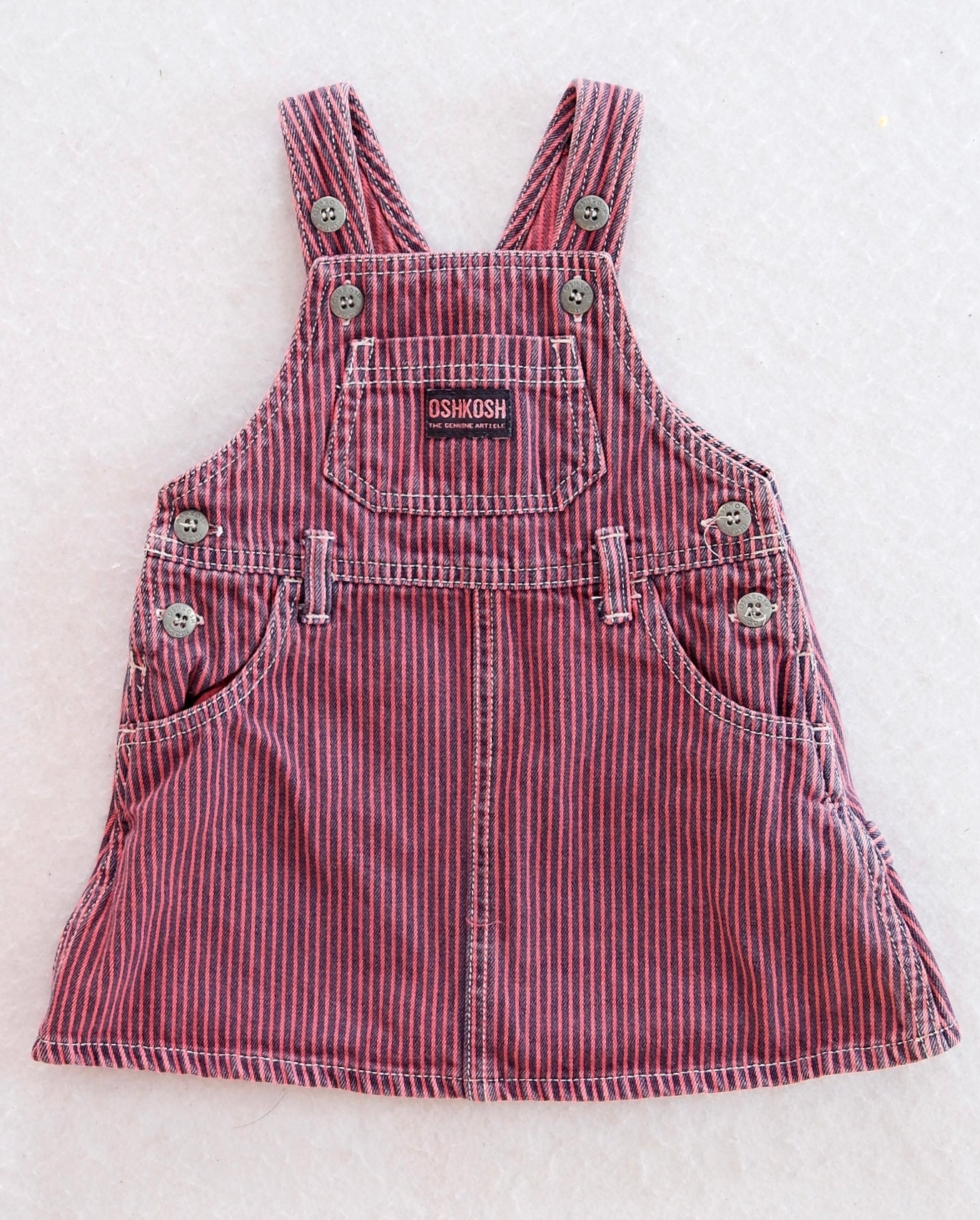 Y2K OshKosh Pink & Navy Stripe Overall Skirt: 12m - Yellow Clover Vintage Kids Clothes