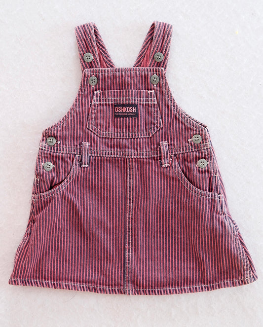 Y2K OshKosh Pink & Navy Stripe Overall Skirt: 12m - Yellow Clover Vintage Kids Clothes