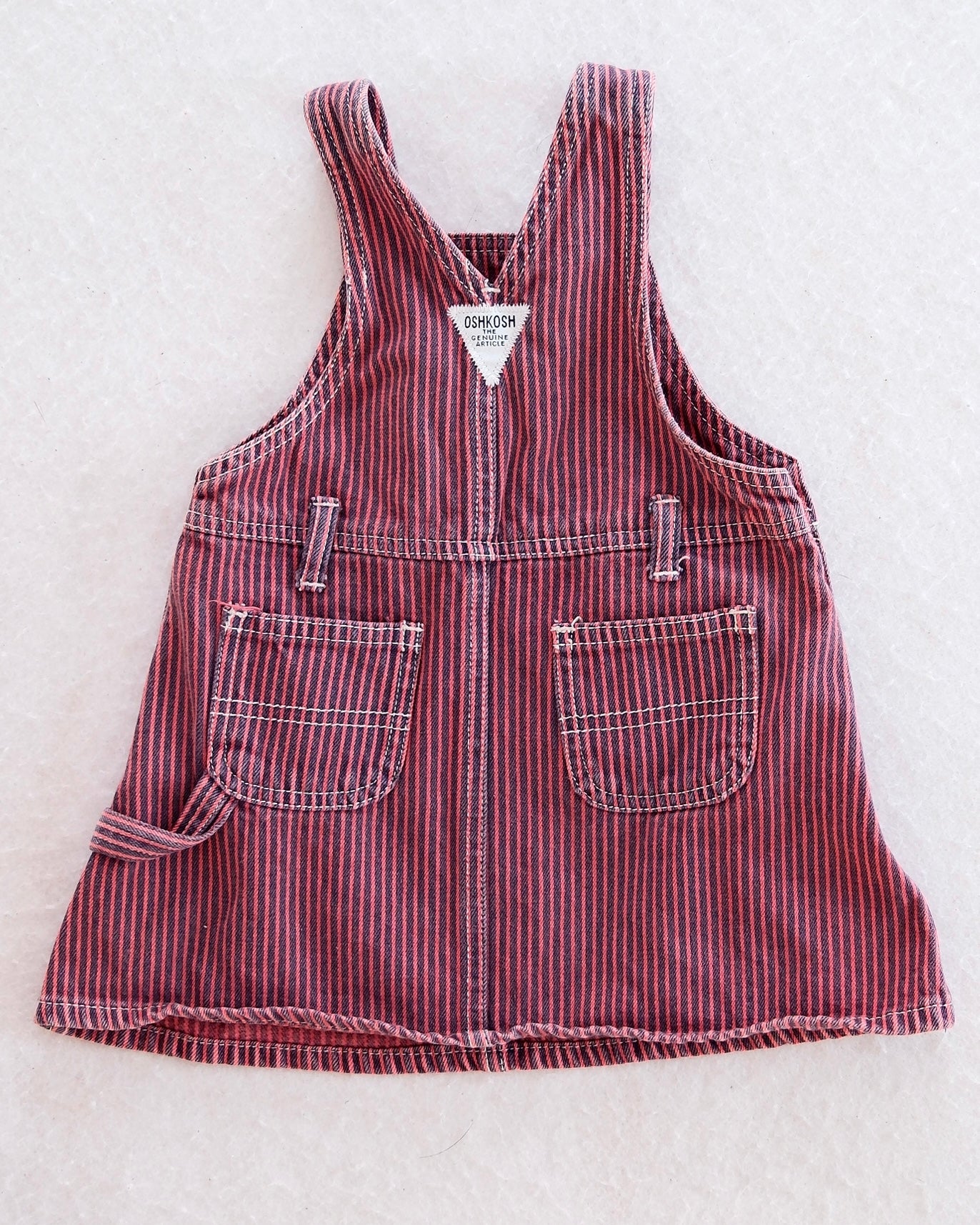 Y2K OshKosh Pink & Navy Stripe Overall Skirt: 12m - Yellow Clover Vintage Kids Clothes