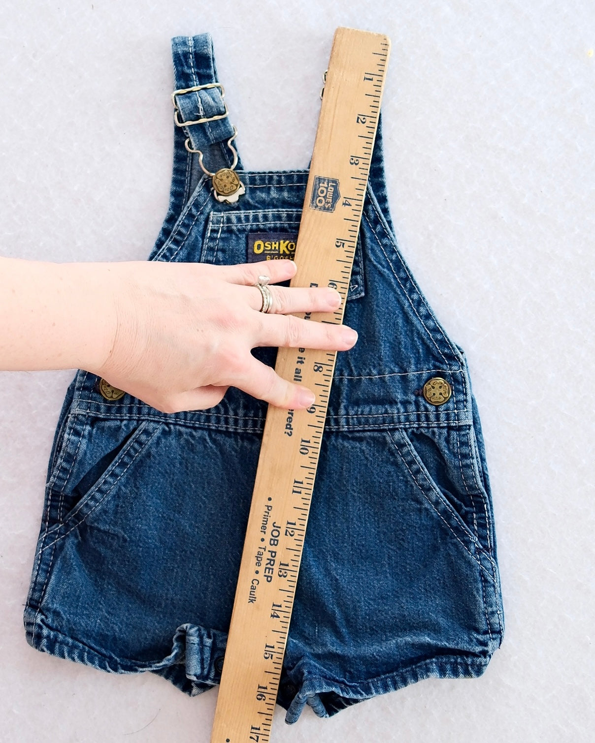 Vintage OshKosh Medium Wash Denim Shortalls: 6–9m - Yellow Clover Vintage Kids Clothes