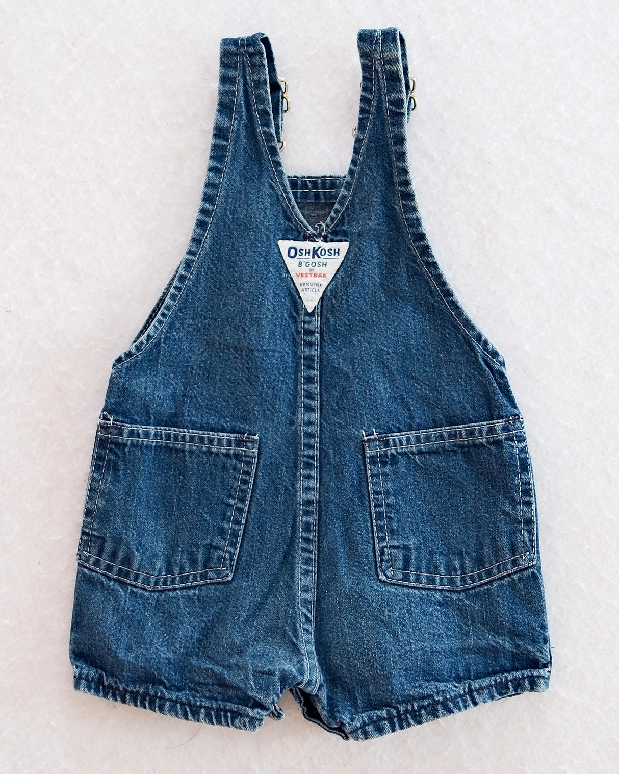 Vintage OshKosh Medium Wash Denim Shortalls: 6–9m - Yellow Clover Vintage Kids Clothes