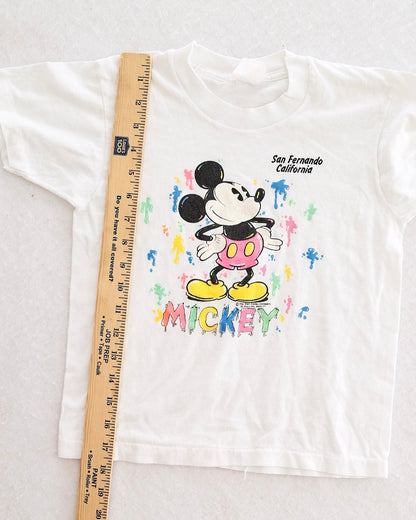 Vintage Sherry Mickey Mouse Neon Splatter Paint Tee: 8y? - Yellow Clover Vintage Kids Clothes