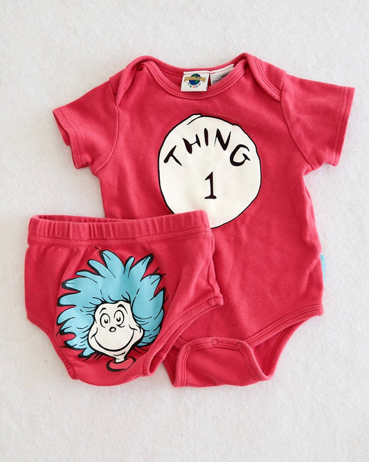 Y2K Dr. Seuss "Thing 1" Bodysuit and Bloomer Set: 12M