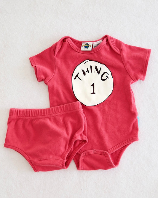 Y2K Dr. Seuss "Thing 1" Bodysuit and Bloomer Set: 12M