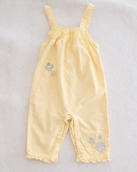 Vintage Gymboree Floral Patchwork Gingham Smocked Flower Romper: 12m