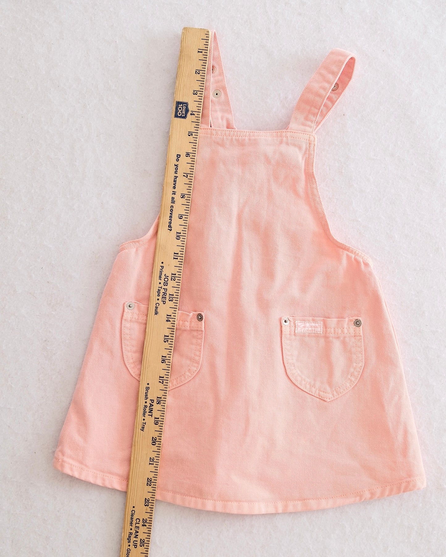 Vintage Baby Guess Peach/Pink Denim Overall Jumper Dress: Size 6Y - Yellow Clover Vintage Kids Clothes