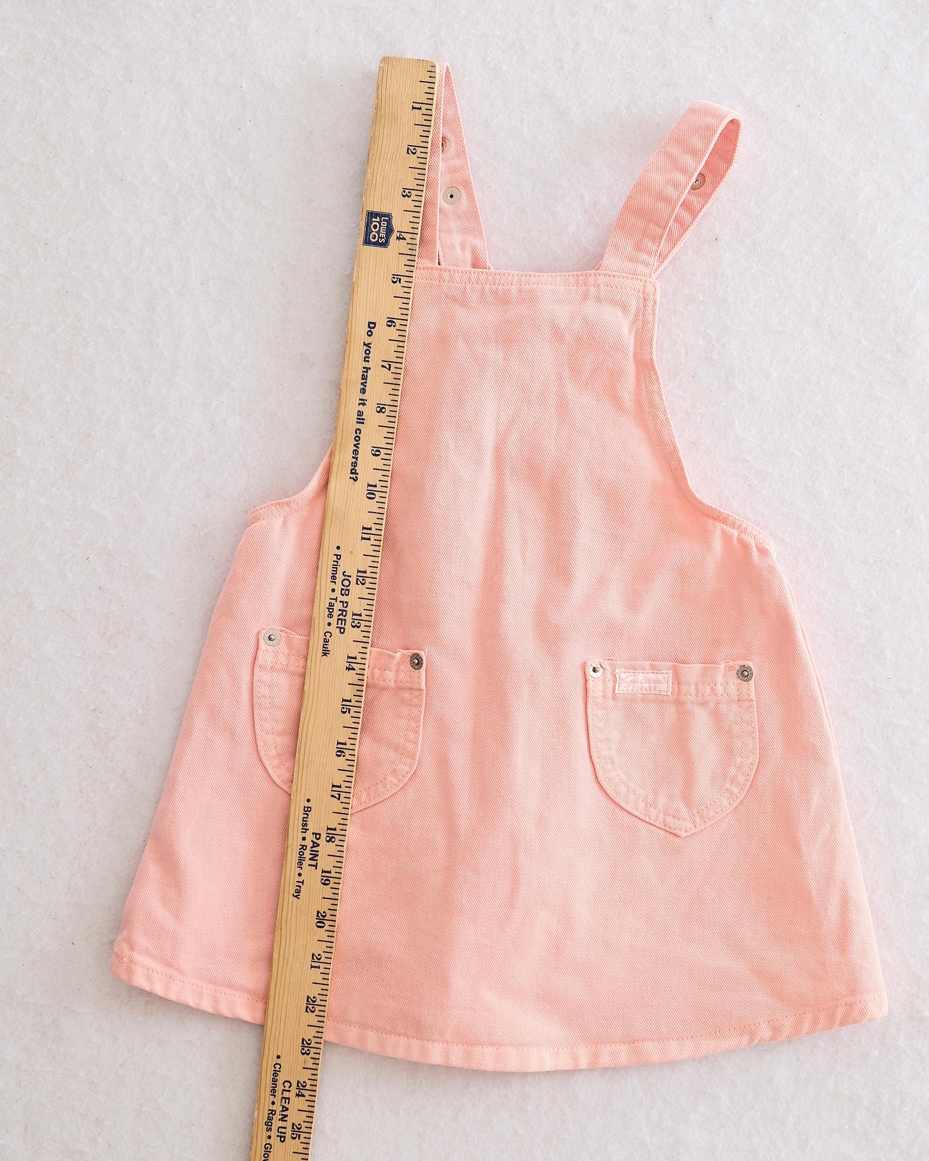Vintage Baby Guess Peach/Pink Denim Overall Jumper Dress: Size 6Y - Yellow Clover Vintage Kids Clothes