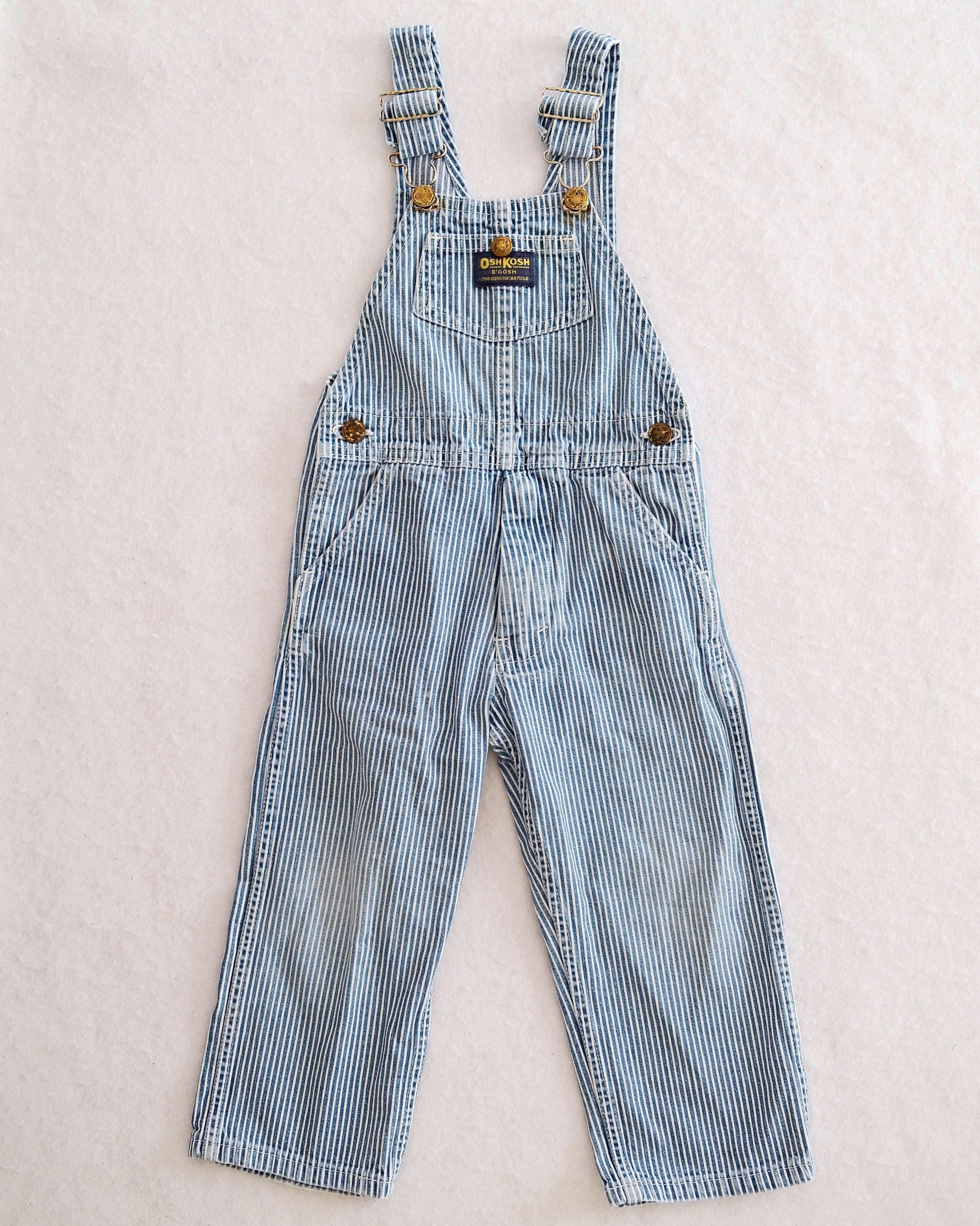 Vintage OshKosh Blue & White Pinstripe Overalls: 3T - Yellow Clover Vintage Kids Clothes