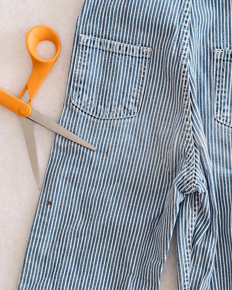 Vintage OshKosh Blue & White Pinstripe Overalls: 3T - Yellow Clover Vintage Kids Clothes