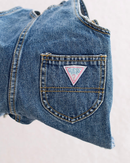 Vintage Baby Guess Medium Wash Denim Overalls with Triangle Logo Patch: 12 Months - Yellow Clover Vintage Kids Clothes