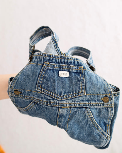 Vintage Baby Guess Medium Wash Denim Overalls with Triangle Logo Patch: 12 Months - Yellow Clover Vintage Kids Clothes