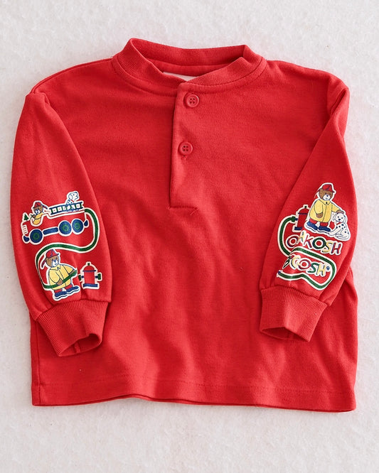 Vintage OshKosh Red Firetruck Graphic Long Sleeve Tee: 18m