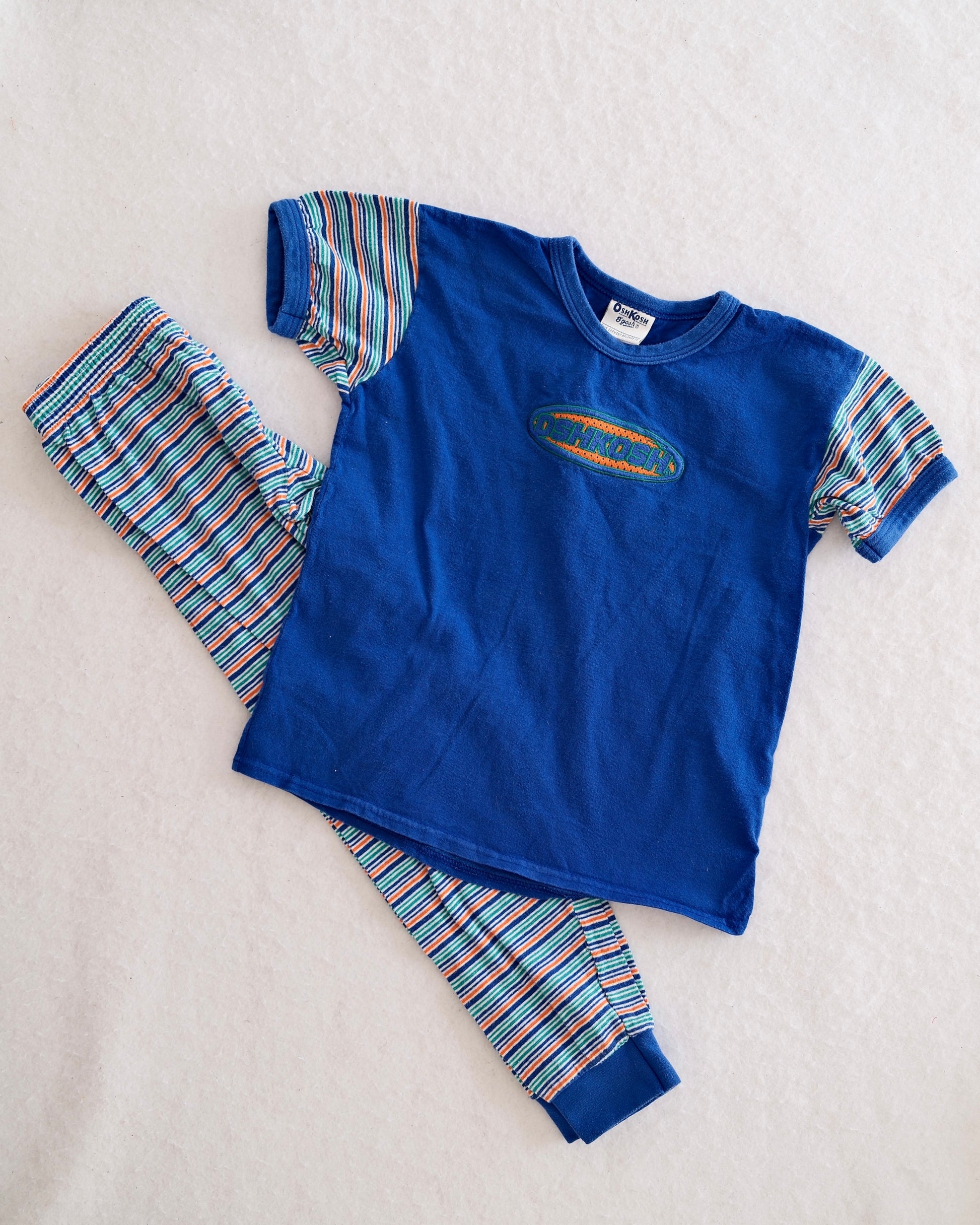 Vintage OshKosh Blue + Orange Striped Lounge Set Set: 5–6Y - Yellow Clover Vintage Kids Clothes