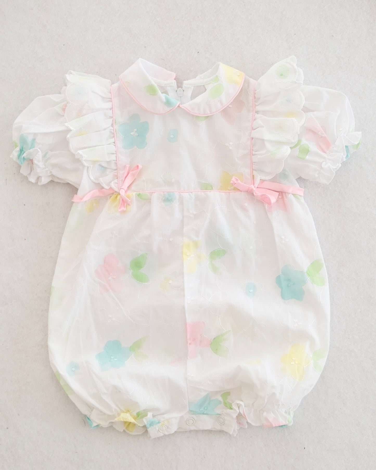 Vintage Pastel Floral Eyelet Romper: 18m?