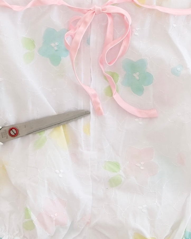 Vintage Pastel Floral Eyelet Romper: 18m?