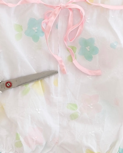 Vintage Pastel Floral Eyelet Romper: 18m?