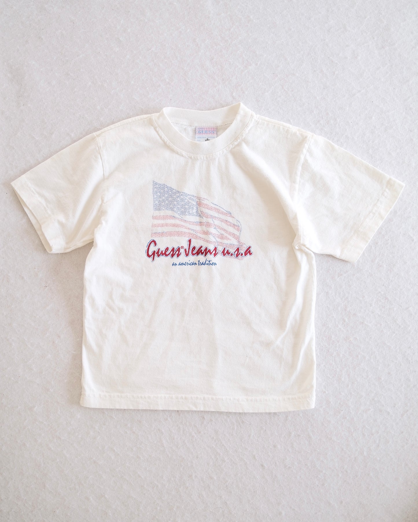 Vintage Guess Jeans U.S.A. American Flag Graphic T-Shirt in White: 6/7y - Yellow Clover Vintage Kids Clothes