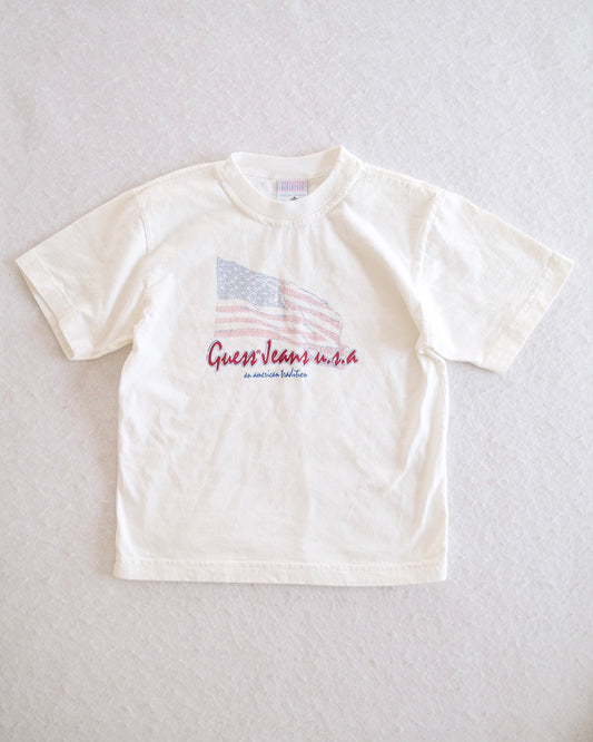 Vintage Guess Jeans U.S.A. American Flag Graphic T-Shirt in White: 6/7y - Yellow Clover Vintage Kids Clothes