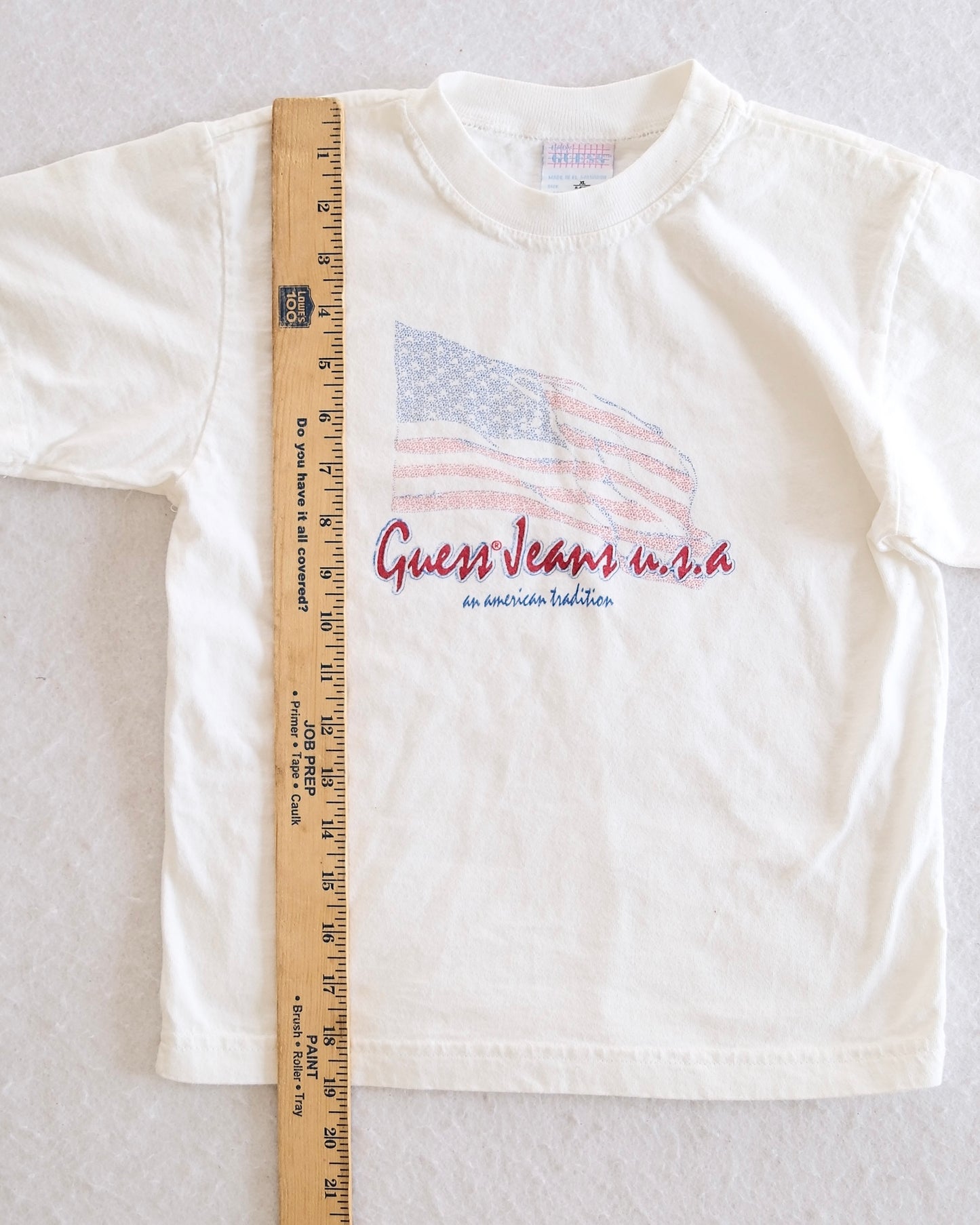 Vintage Guess Jeans U.S.A. American Flag Graphic T-Shirt in White: 6/7y - Yellow Clover Vintage Kids Clothes