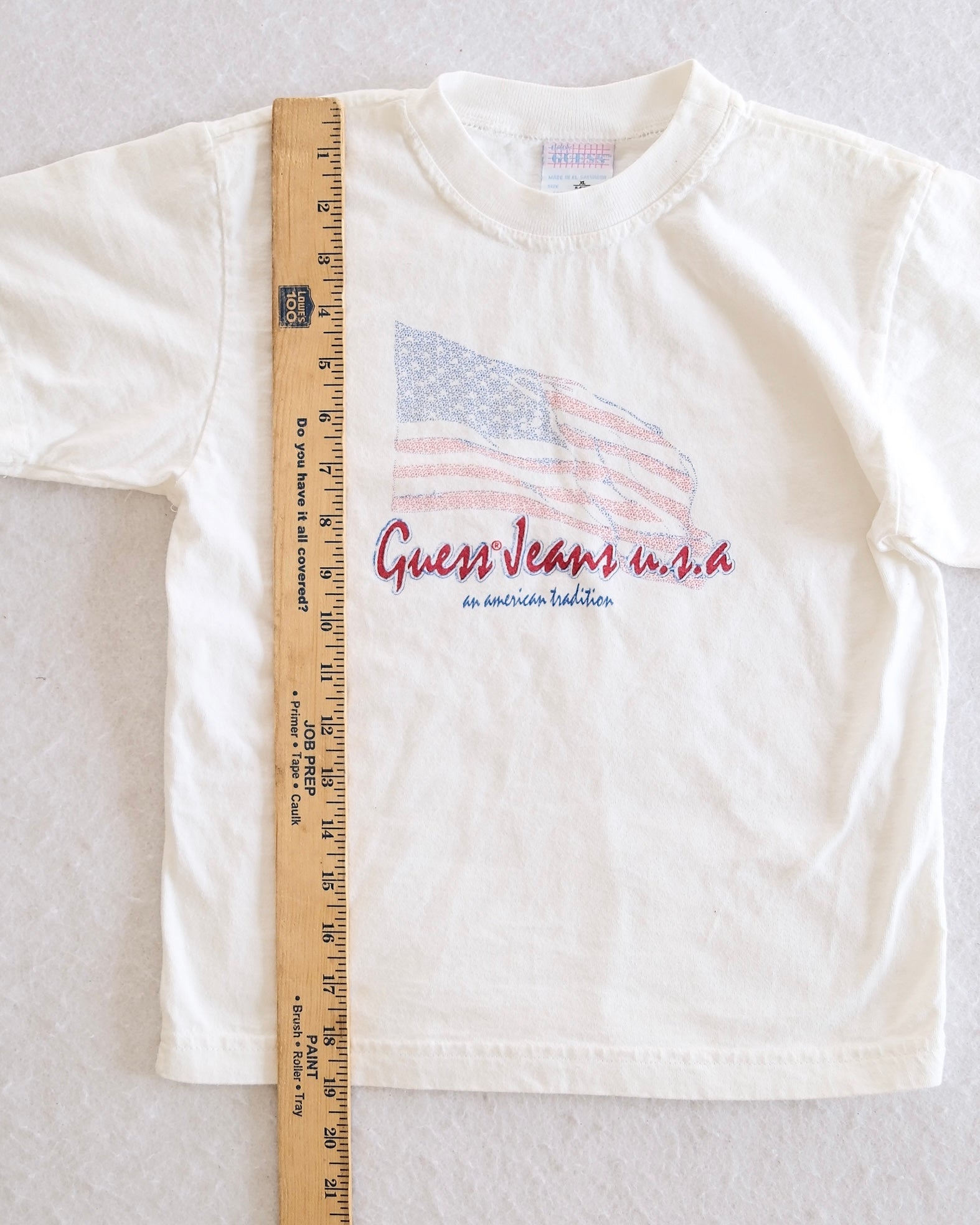 Vintage Guess Jeans U.S.A. American Flag Graphic T-Shirt in White: 6/7y - Yellow Clover Vintage Kids Clothes