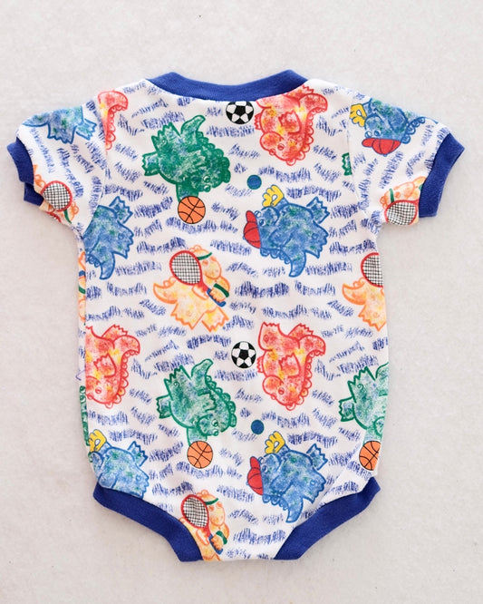 Vintage Mockingbird Baby Sports Dinosaur Romper: Size 12M