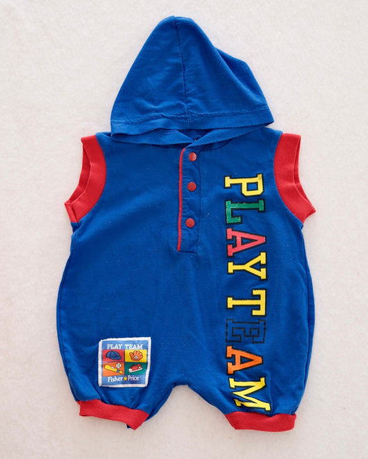 Vintage Fisher-Price Baby Play Team Hooded Sports Romper: Size 9m?