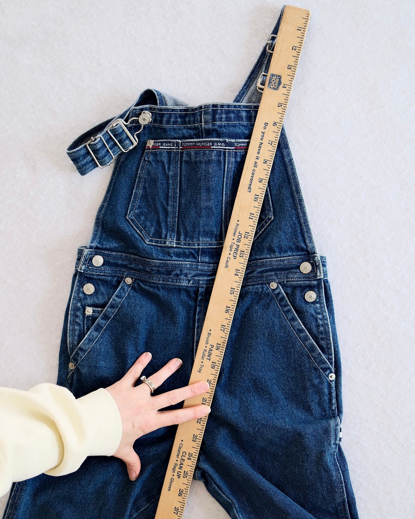 Vintage Tommy Hilfiger Jeans Dark Wash Denim Overalls with Flag Logo Back: Size 7 - Yellow Clover Vintage Kids Clothes