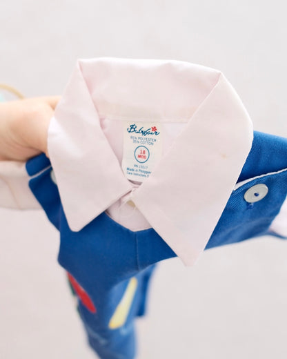 Vintage Samara Baby Balloon Romper with Collared Shirt: Size 12m?