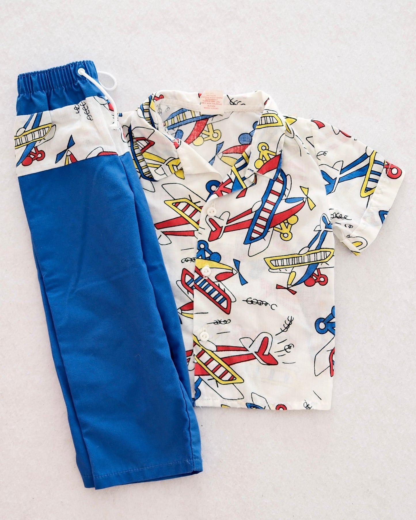 Vintage Toddler Airplane Print Shirt and Pants Set: Size 2