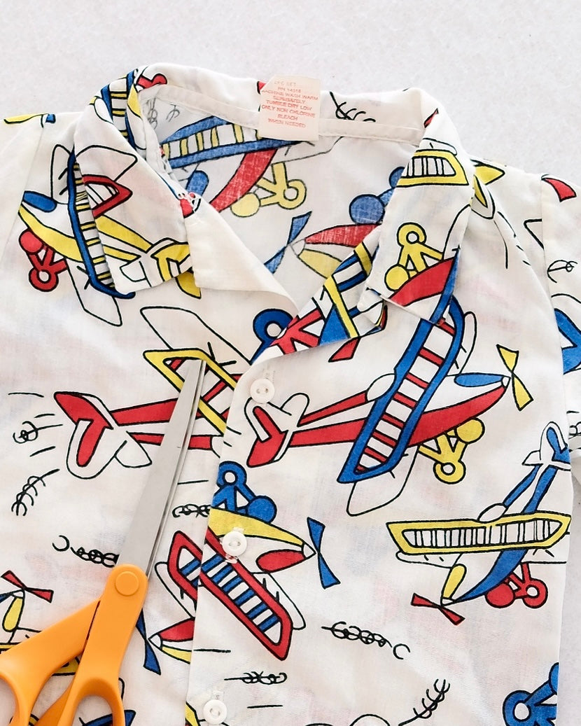 Vintage Toddler Airplane Print Shirt and Pants Set: Size 2