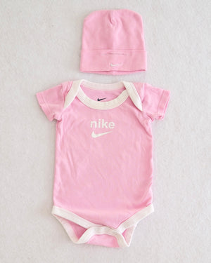2010s Nike Pink Bodysuit + Beanie Set: 3m