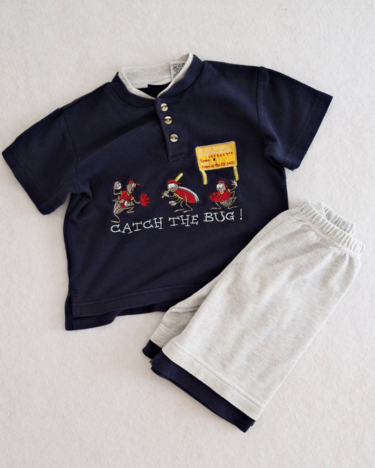 Vintage Honors Kids Catch the Bug Baseball Polo and Shorts Set: Size 4T