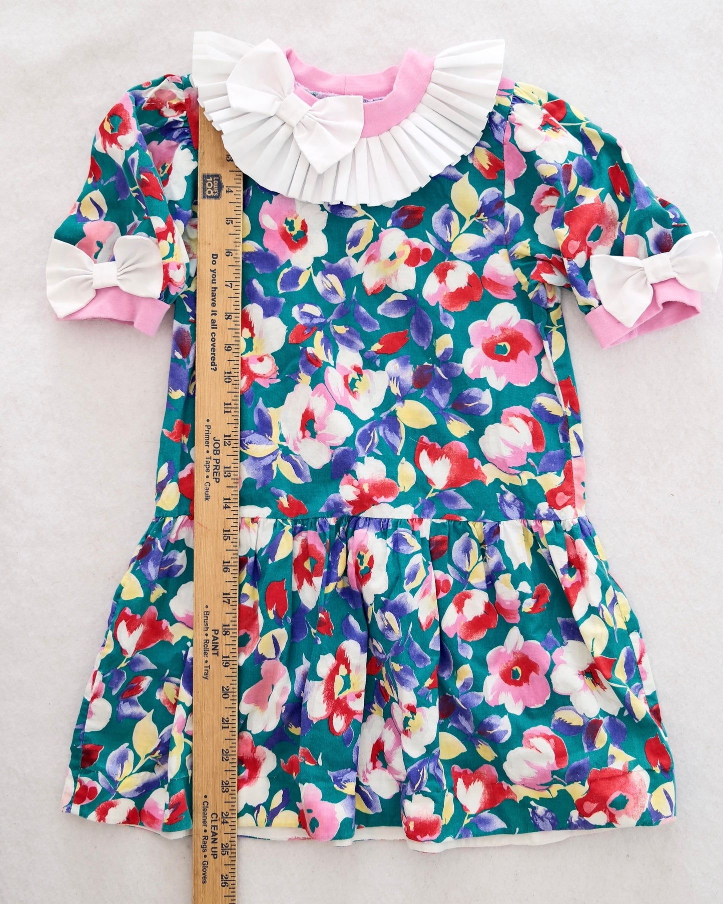 Vintage Drop-Waist Teal Floral Bow Dress: 6y?