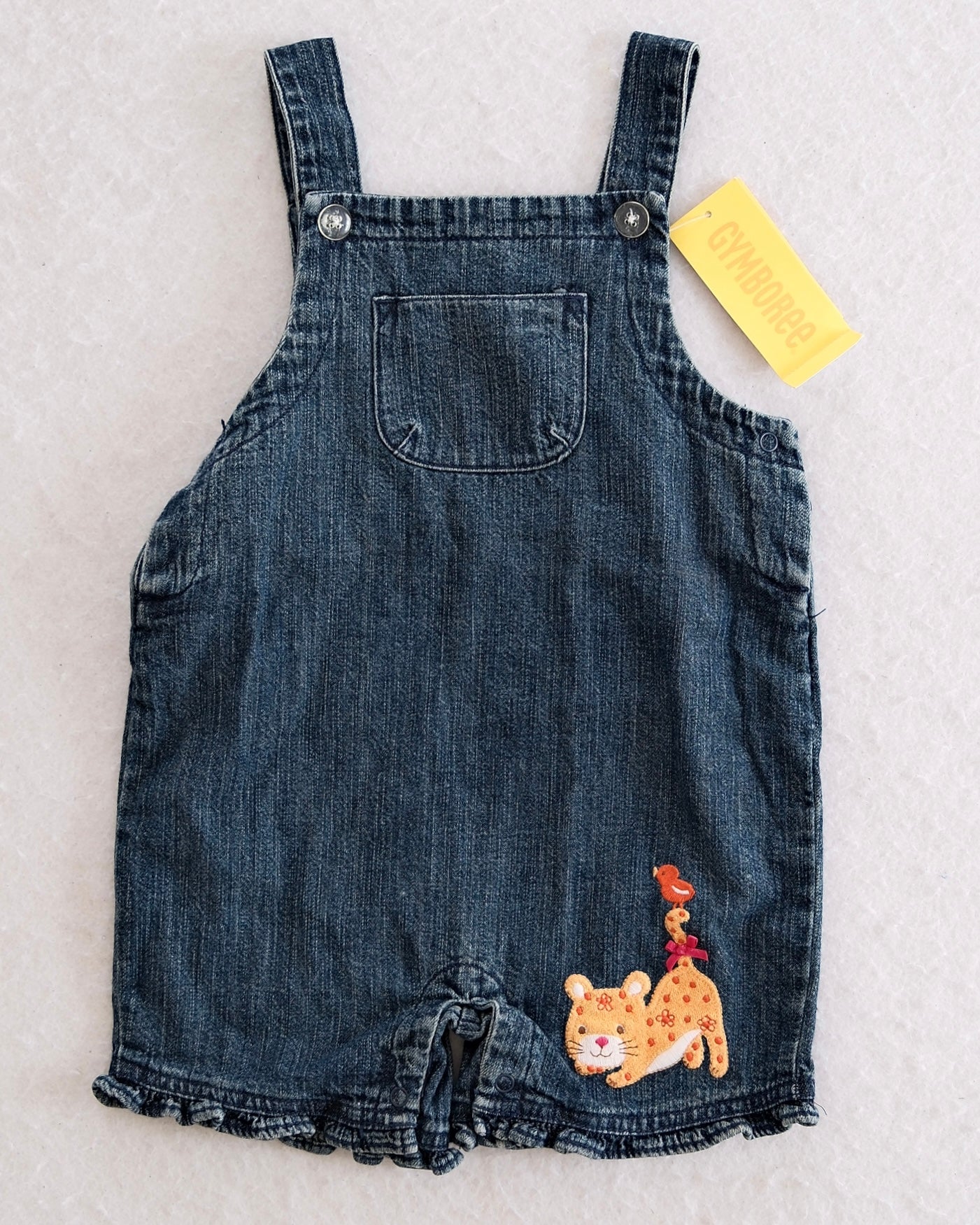 Vintage Gymboree NWT Jungle Parade Leopard Appliqué Denim Overall Shorts: 12-18 Months - Yellow Clover Vintage Kids Clothes