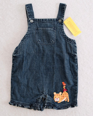 Vintage Baby Gymboree NWT Jungle Parade Leopard Appliqué Denim Overall Shorts: 12-18 Months