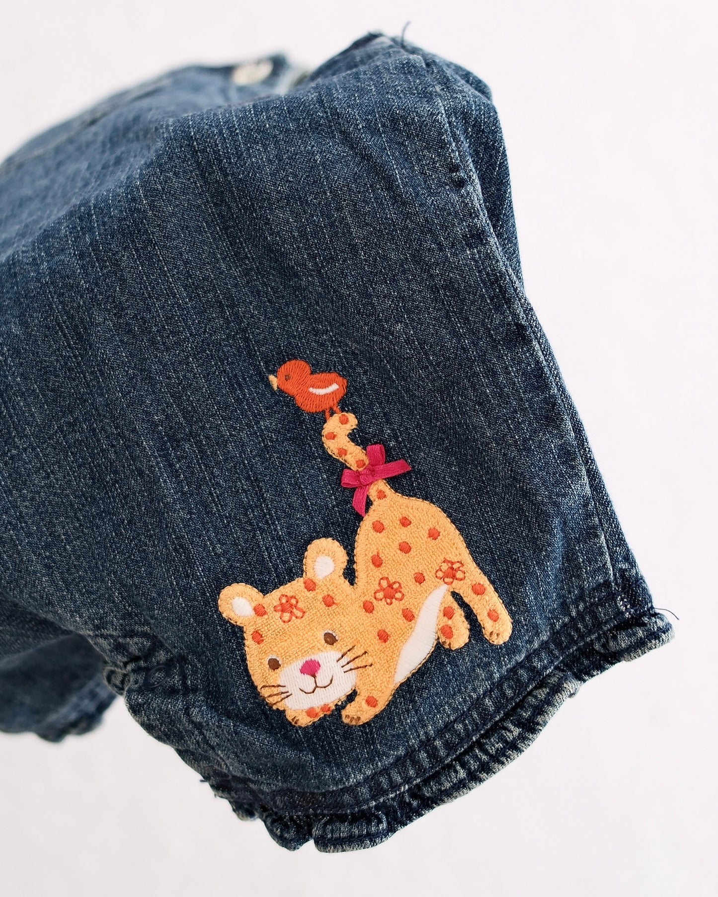 Vintage Gymboree NWT Jungle Parade Leopard Appliqué Denim Overall Shorts: 12-18 Months - Yellow Clover Vintage Kids Clothes