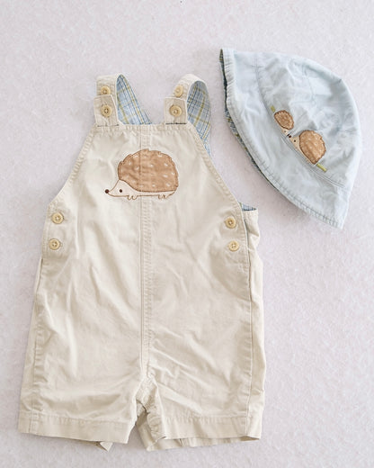 Y2K Gymboree Hedgehog Appliqué Overalls & Sun Hat Set: 18-24 Months - Yellow Clover Vintage Kids Clothes