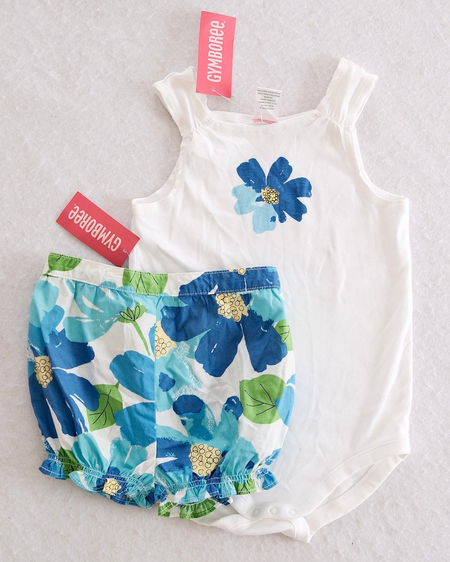 Vintage Gymboree NWT Pool Party Blue Floral Tank & Bloomer Set: 3T - Yellow Clover Vintage Kids Clothes