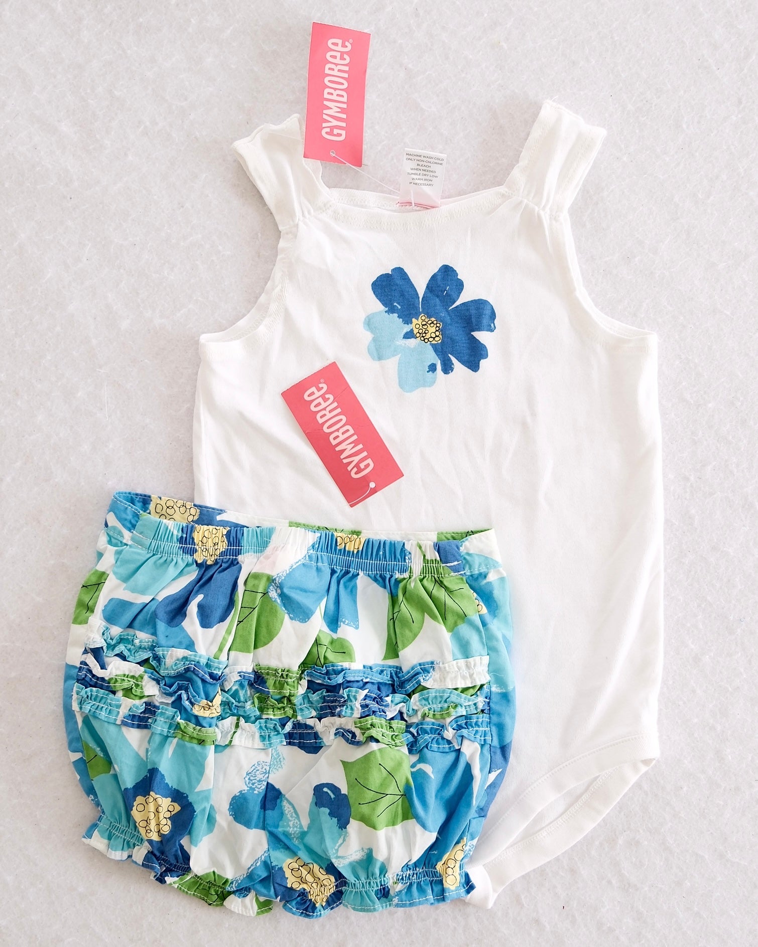 Vintage Gymboree NWT Pool Party Blue Floral Tank & Bloomer Set: 3T - Yellow Clover Vintage Kids Clothes