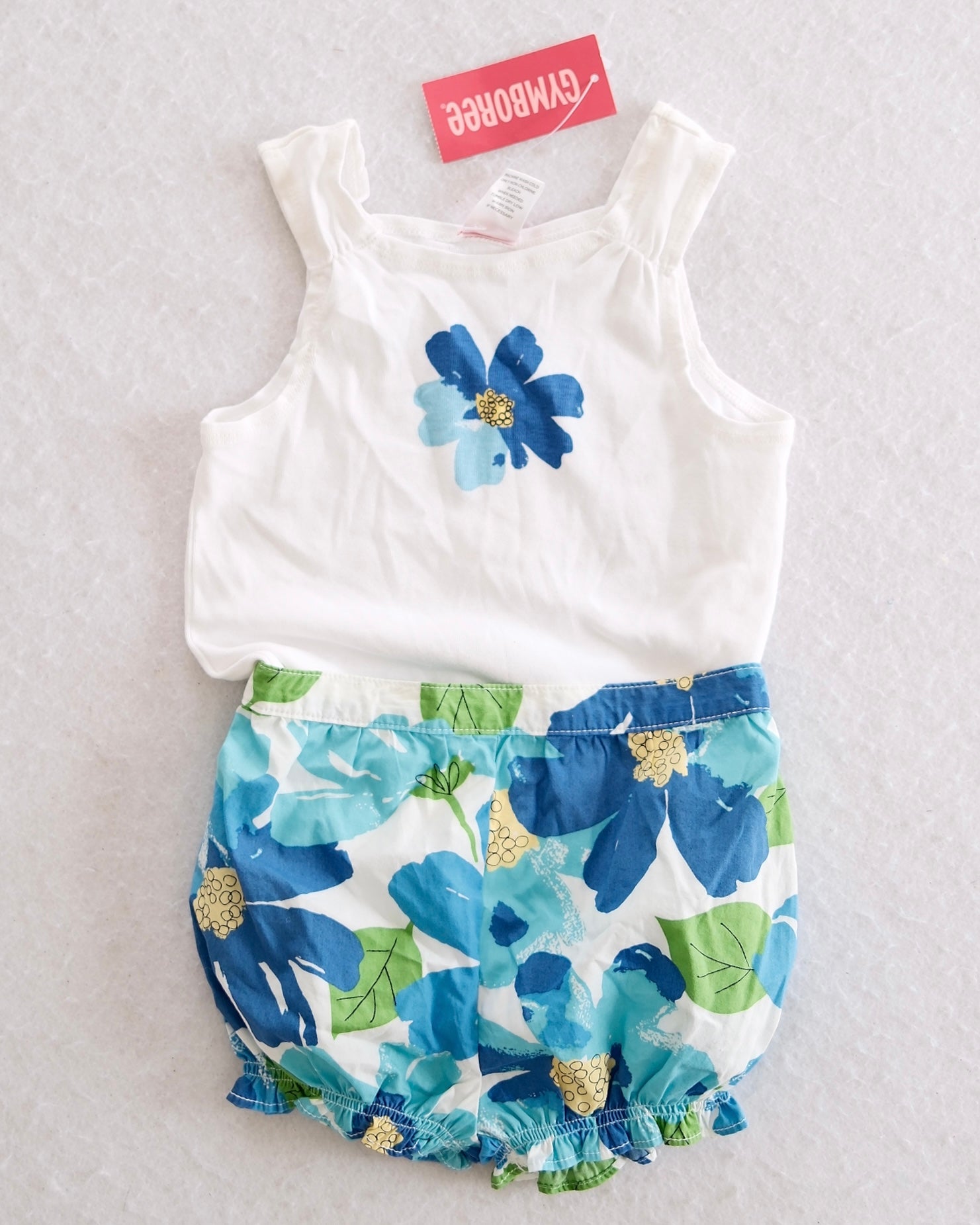 Vintage Gymboree NWT Pool Party Blue Floral Tank & Bloomer Set: 3T - Yellow Clover Vintage Kids Clothes