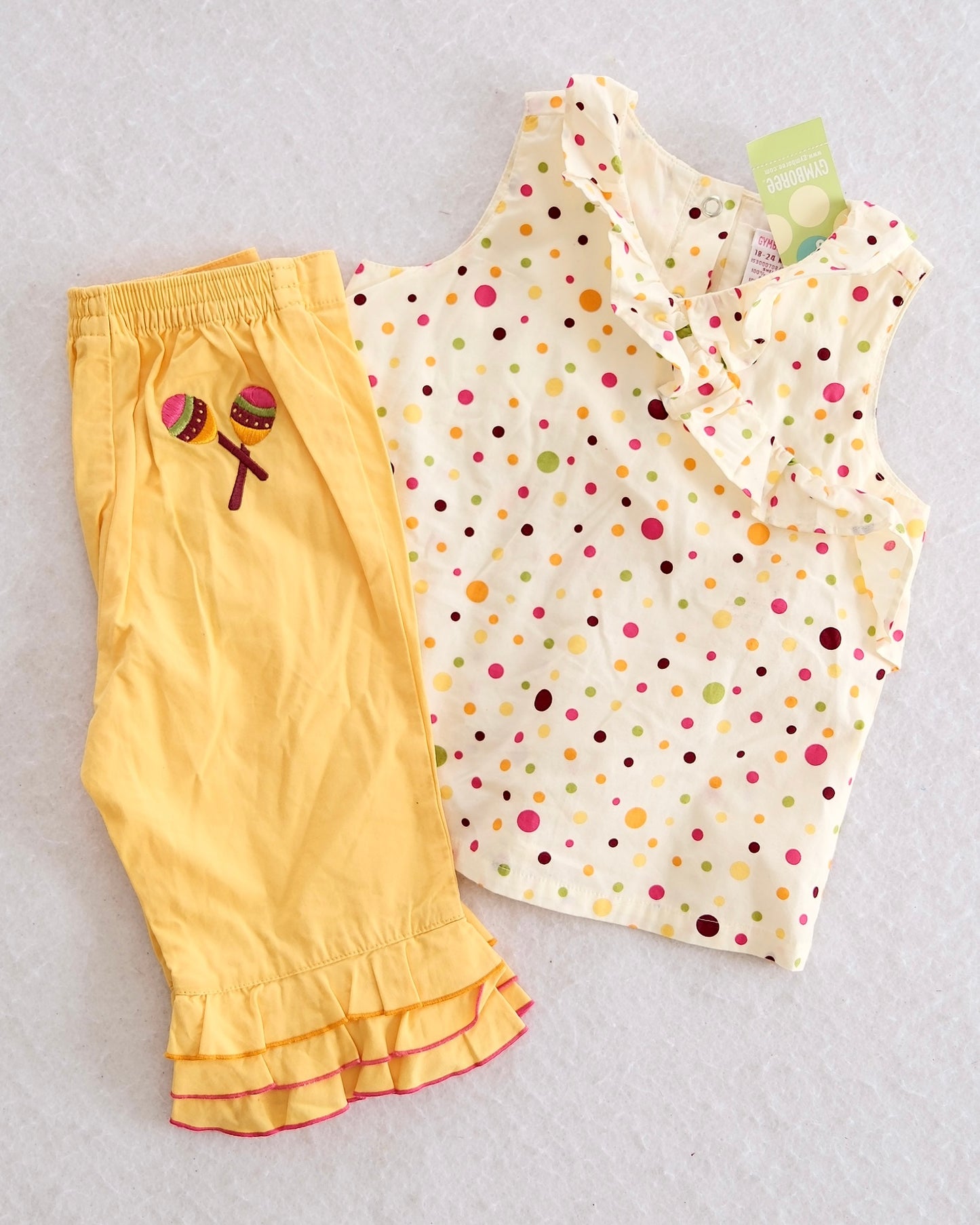 Vintage Gymboree NWT Copa Cabana Polka Dot Tank & Maracas Ruffle Pants Set: 18-24 Months - Yellow Clover Vintage Kids Clothes