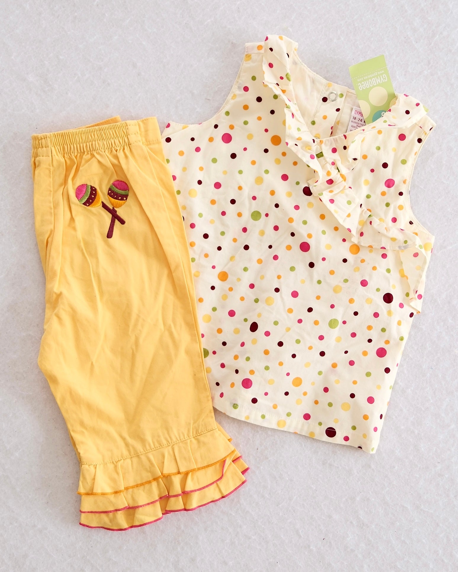 Vintage Gymboree NWT Copa Cabana Polka Dot Tank & Maracas Ruffle Pants Set: 18-24 Months - Yellow Clover Vintage Kids Clothes