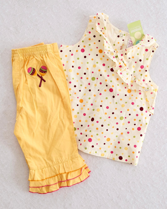Vintage Gymboree NWT Copa Cabana Polka Dot Tank & Maracas Ruffle Pants Set: 18-24 Months - Yellow Clover Vintage Kids Clothes