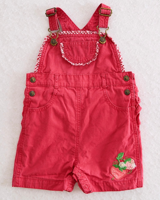 Y2K Gymboree 2007 Strawberry Farm Appliqué Ruffle Shortall: 12-18 Months - Yellow Clover Vintage Kids Clothes