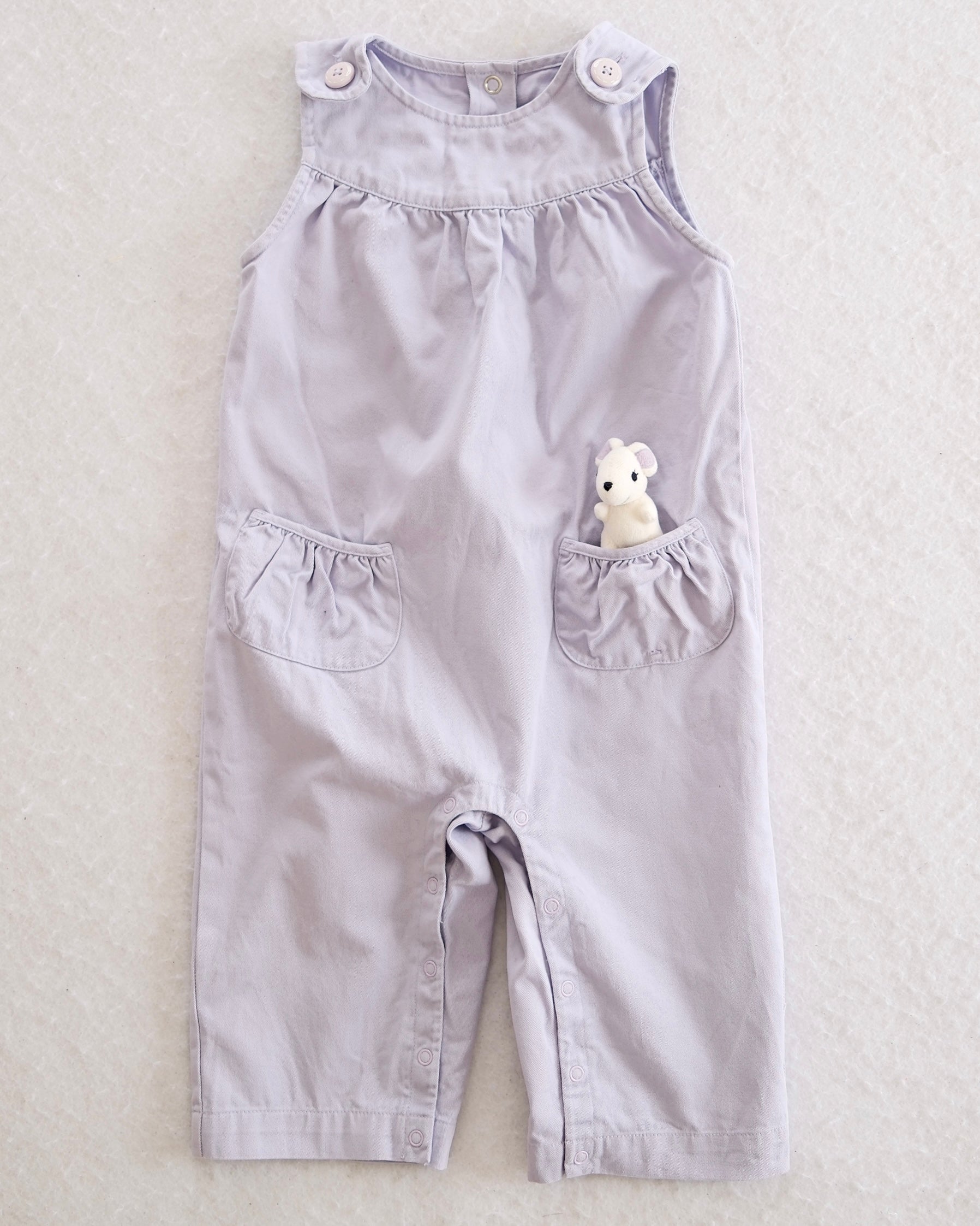 Y2K Gymboree Petite Mademoiselle Lavender Mouse Pocket Romper: 12-18 Months - Yellow Clover Vintage Kids Clothes
