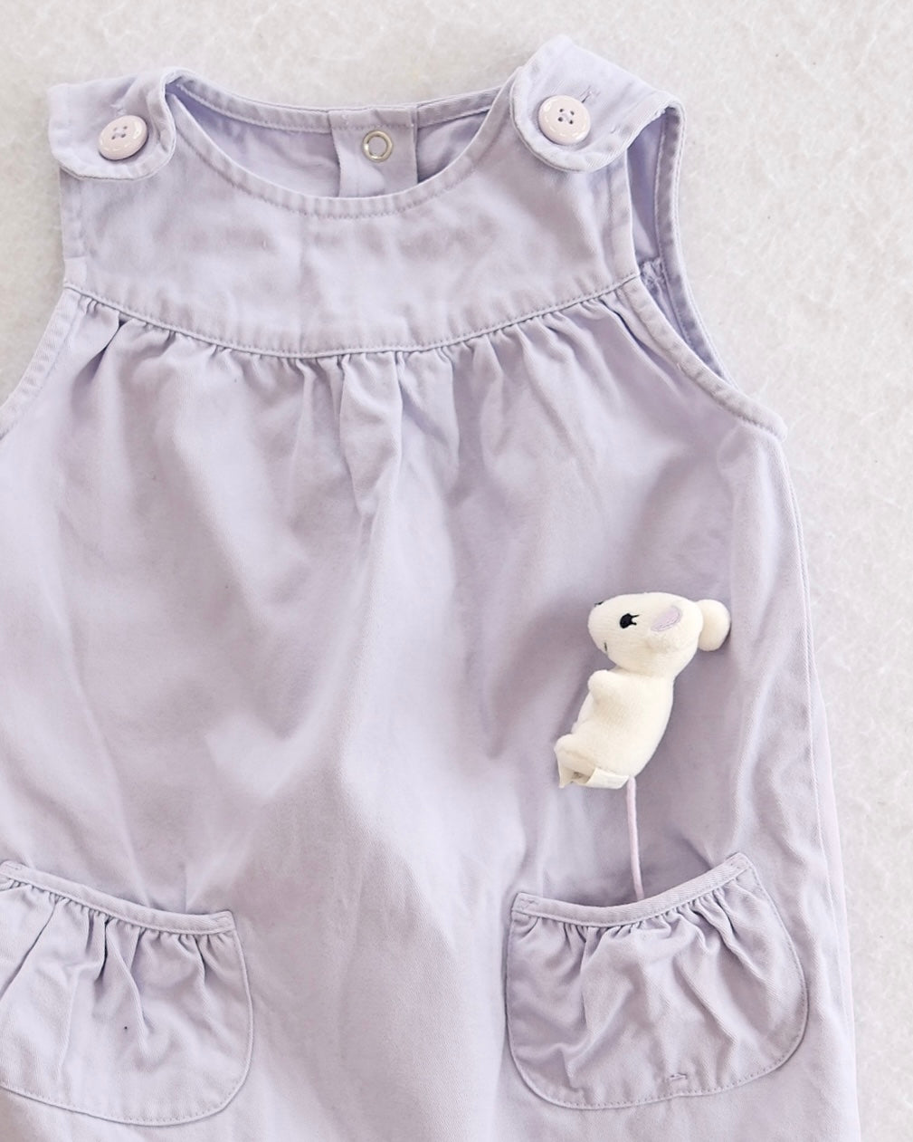 Y2K Gymboree Petite Mademoiselle Lavender Mouse Pocket Romper: 12-18 Months - Yellow Clover Vintage Kids Clothes