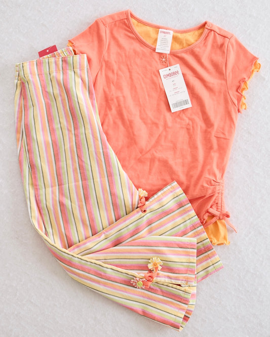 Vintage Gymboree NWT Freshly Picked Coral Flower Tee & Stripe Capri Set: 5T - Yellow Clover Vintage Kids Clothes