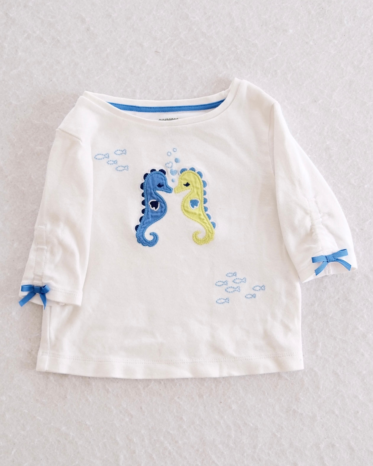 Y2K Gymboree Greek Isle Style Seahorse Appliqué Long Sleeve Top: 12-18 Months - Yellow Clover Vintage Kids Clothes