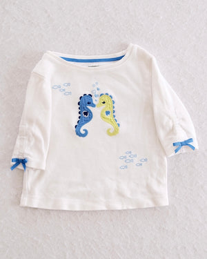 Y2K Toddler Gymboree Greek Isle Style Seahorse Appliqué Long Sleeve Top: 12-18 Months