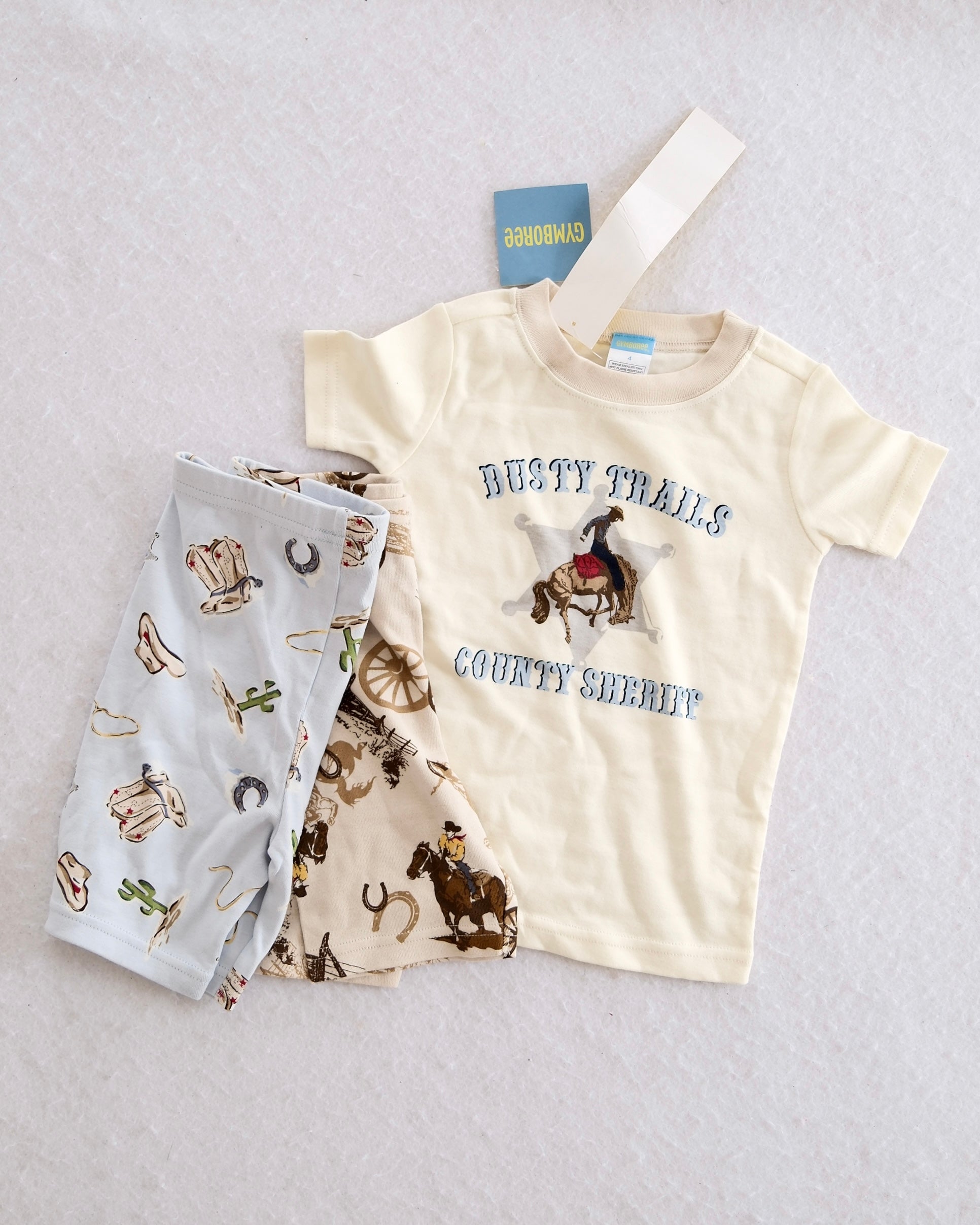Y2K Gymboree NWT Home on the Range "Rusty Trails County Sheriff" Pajama Tee & Shorts Set: Size 4 - Yellow Clover Vintage Kids Clothes